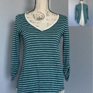 Anthropologie Meadow Rue Lace Top Stripped Teal
